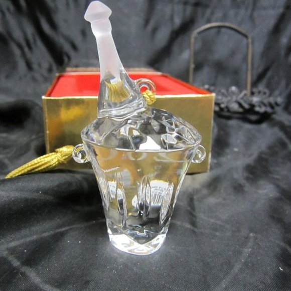 VTG 2000 GORHAM CRYSTAL MILLENIUM ORNAMENT CHAMPAGNE BOTTLE W/BUCKET, ORIG BOX - Picture 6 of 6